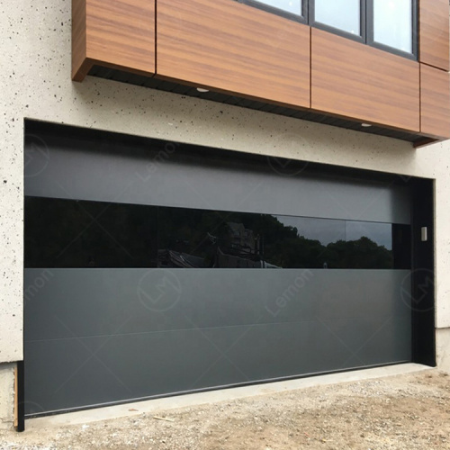 Porta del garage americano elettrico in acciaio nero contemporaneo