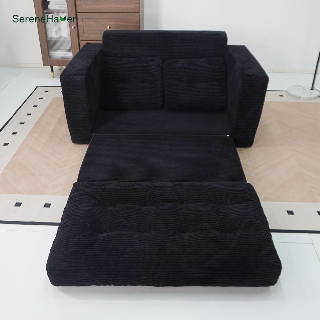 SereneHaven Corduroy Compression Sofa Bed - Front View