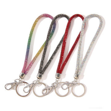 Glossy Neck Lanyard with Crystal Bling ID Card Holder, Phone Keychain, and Metal Keyring