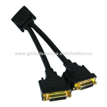 DVI Male to DVI Female Cables with Molded Type and 24K Gold-plated Connector, Single or Dual-link