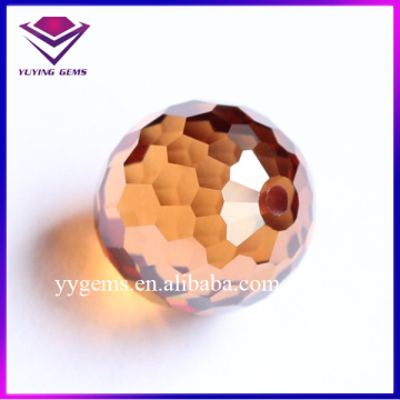 Round Shape Facet Brown Cubic Zirconia Beads Gemstone with Full Hole