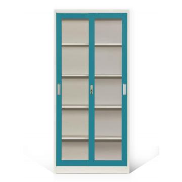 Armoire en acier claire avec portes coulissantes transparentes