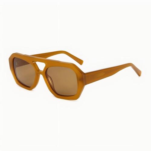 Modern Double-Bridge Aviator Acetate Sunglasses