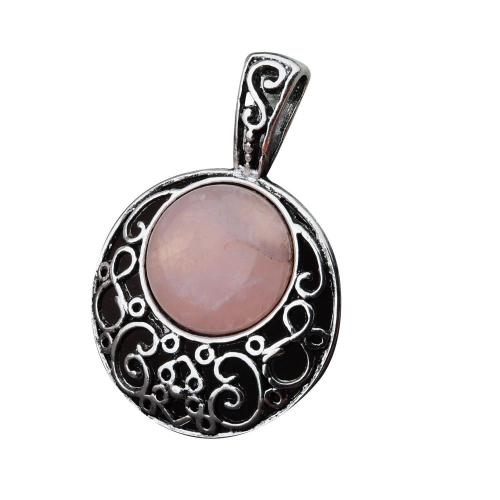 Rose Quartz 20MM Cabochon Alloy Gemstone Pendant