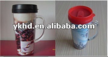 Hot sale!plastic double wall cups with lids and handles