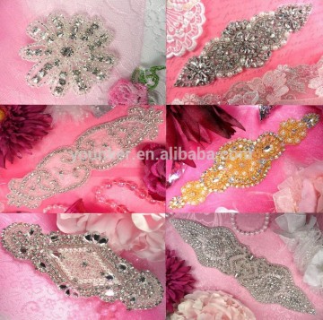 New Design Bridal Beaded Rhinestone Trimming Applique For Wedding Sash Crystal Bridal Applique For Wedding Dress