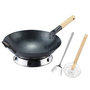 Pre-Seasoned Hand Hammered Chinese Fry Wok Utensil Set