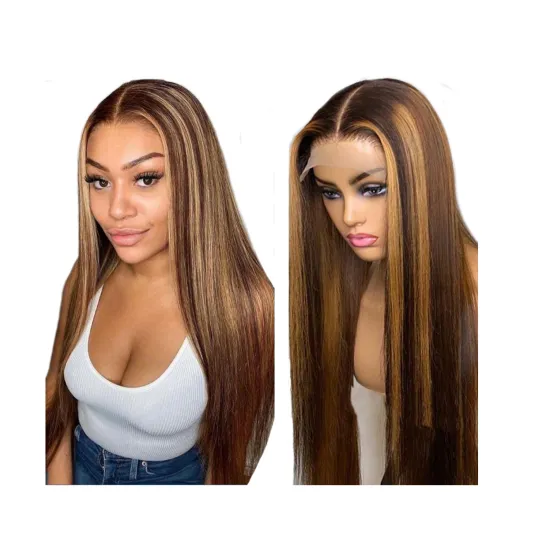 4*4 HD Lace High Quality Cheap Ombre Human Hair Highlight Wigs Mixed Color 4/27 Piano Color Hair Weave For Black Woman