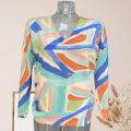 Aktif Baskılı Kontrast Renkli Soyut Sanat Gömlek