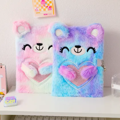Cute Plush Bear A5 Diary Kawaii Notebook with Lock - BTS Gift