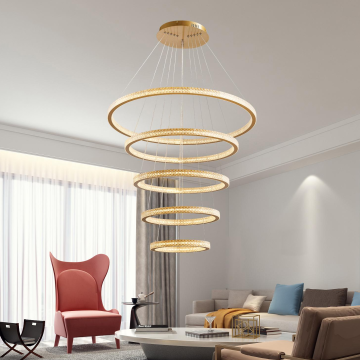 Modern LED Chandelier Lamps: Aluminum and Acrylic 3-Ring and 5-Ring Designs Made in China