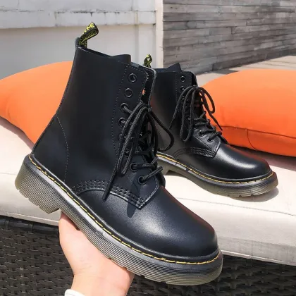REVT Martens boots Genuine Leather boots fashion Female Martin boots top womens Thick bottom motorcycle boots womens shoes