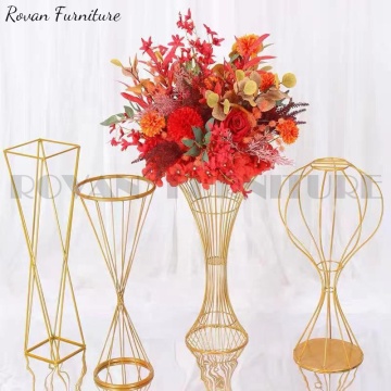 Iron Gold and White Flower Vase Stand for Wedding Decoration