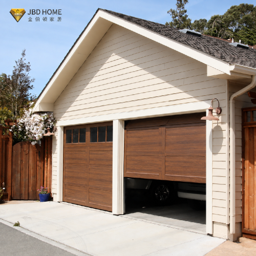 Modern Wood Grain Steel Sectional Garage Door for Villas and Custom Homes | JBDHOME