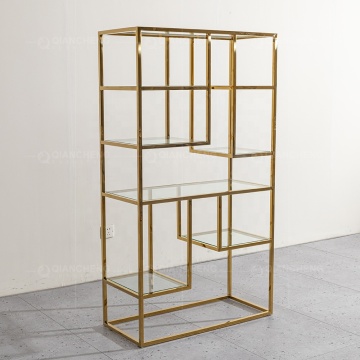China Supplier Luxury Metal Gold Bookcase Stainless Steel Living Room Furniture Wall Corner Shelf