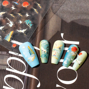 Custom Thin & Tough Chinese Crane Floral UV Semi-Cured Gel Nail Stickers