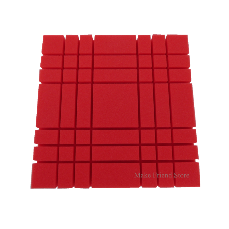 6/12Pcs 300x300x50mm Studio Acoustic Foam Grid Pattern Soundproofing Protective Sponge Sound-Absorb Foam Sealing Panel Red