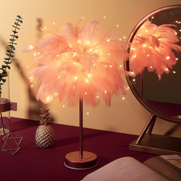 Pink Feather Table Lamps - Bedside Night Lights for Girls' Bedroom Decor & Gifts