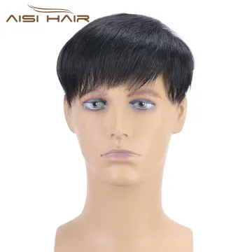 Aisi Hair 100% Human  Hair Men Toupee Human Hair Man Hairpieces Natural Black Machine Made Men Toupee with Clips