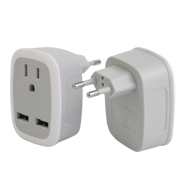 Adattatore da plug USA a European con 2 Porte USB Caricatore da parete da 3 perni a 2 pin Adattatore da viaggio europeo