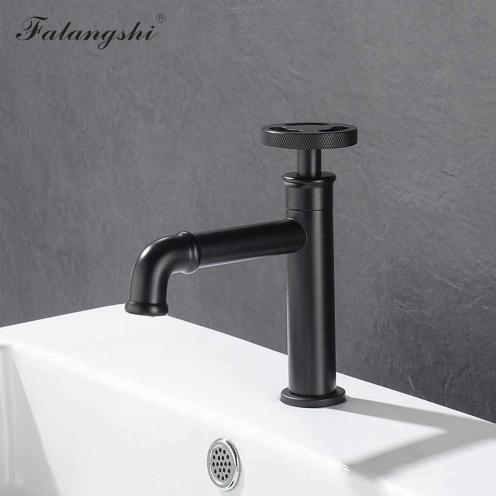 Basin Faucet Retro Industrial Style Single Cold Bathroom Vessel Sink Taps Matte Black Brass Faucet Water Taps Deck Mount WB1103