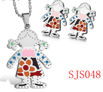 Fashion Soft Enamel Little Girl Stainless Steel Jewelry Set (SJS048)