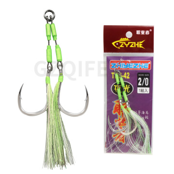 High Carbon Steel Double Assist Hook with Luminous Flasher for Slow Pitch Jigging