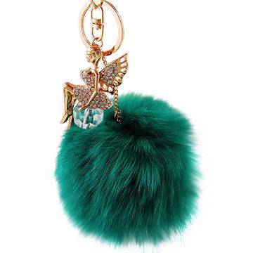 Dark green fur ball-shaped design wholesale fashion plush keychains, OEM/ODM orders are welcome