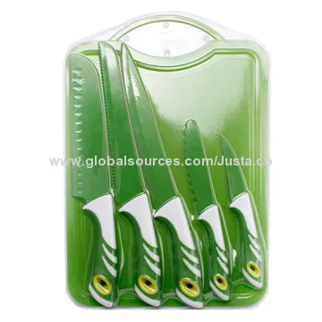 Green Non-stick Knives with Chopping Board
