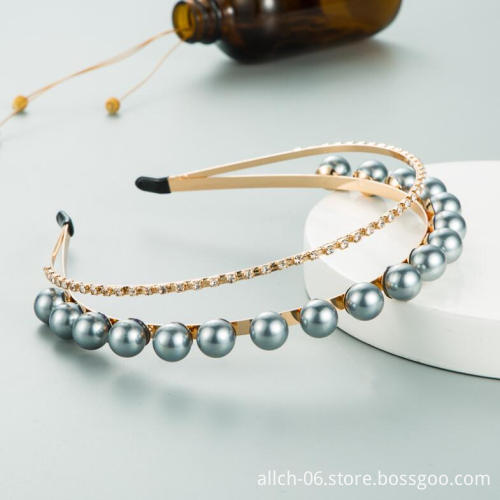 ALLCH RTS 2023 Handmade Sparkle Crystal Headband with Pearls and Rhinestones for Women