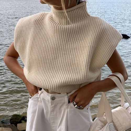 Women's Shoulder Pad Sweater Sleeveless Top