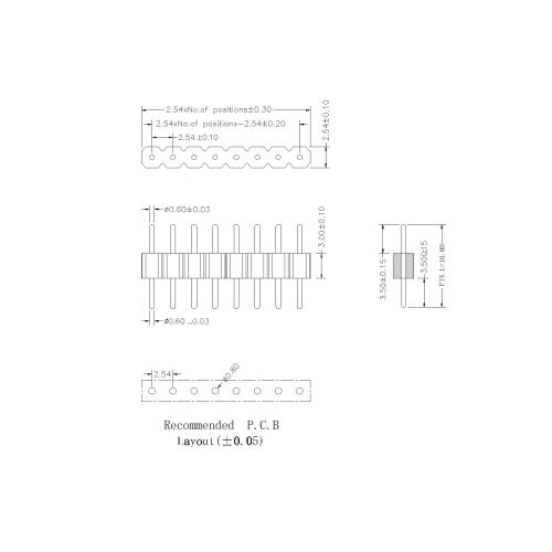 Machined Pin 2.54 MM Strip Adaptor DIP H=3.0MM No Steps