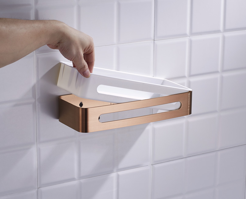 Organizador de pared de canasta de ducha de baño de oro rosa