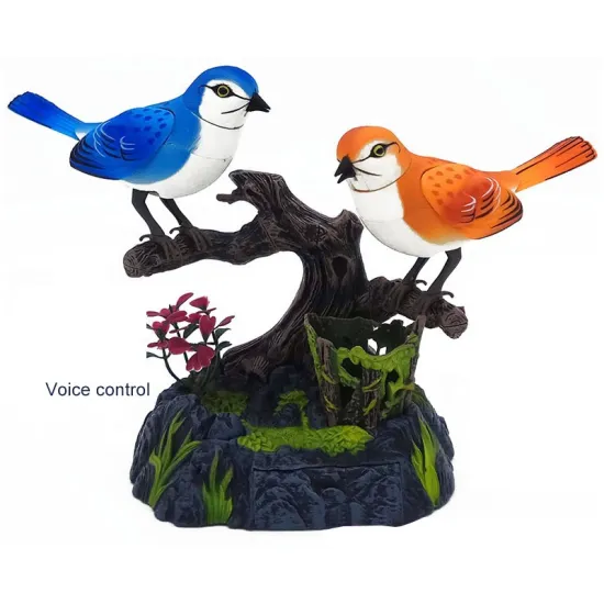 Voice Control Plastic Bird Toy with Forest Bird Sounds for Desktop Ornament