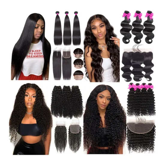 Unprocessed Raw Indian Virgin Cuticle Aligned Human Hair Bundles With Lace Closure Frontal Wholesale Remy Hair Weave Extension