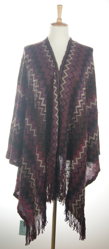 Ladies Multicolour Geometry Pattern Acrylic Poncho With Tassels