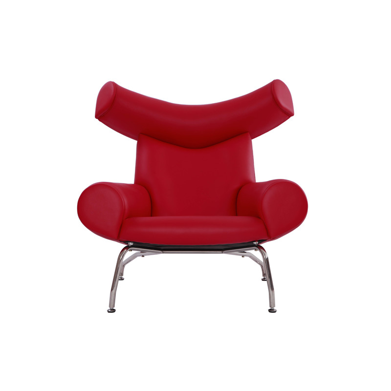 Hans Wegner Red Leather OX Lounge Chair طبق الاصل