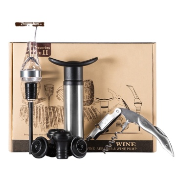 Fabricante Juego de regalos de accesorios de vino premium con vertido, sacacorchos, bomba y tapones
