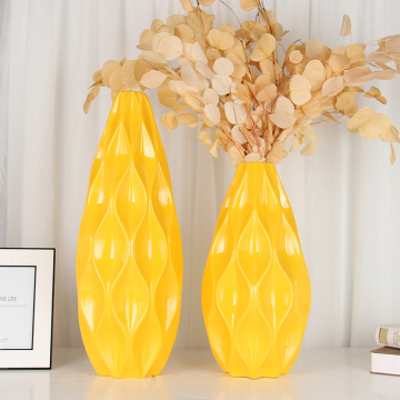 Modern Stylish Ceramic Floor Vase - Yellow Vases for Centerpieces and Wedding Decor