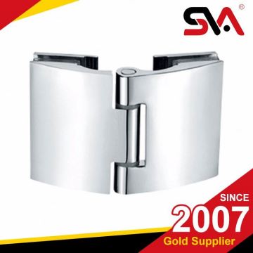 Brass shower door hinges with round corners and beveled edges