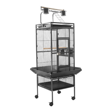 Big Space Black Stainless Steel Metal Iron Parrot Cage with Wheels