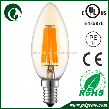 Free Shipping C35 6W 60watts Equivalent 2700K E12 Amber Color Led Filament Candle Lights Bulbs CE FCC UL PSE Certified