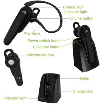 Multi-point Wireless Handsfree Bluetooth Headphones , Bluetooth 4.0 Ear Hook Earpiece