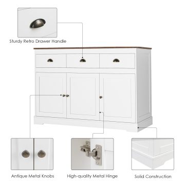 Wood Grain Nightstand Wood Kitchen Cabinet 3-Drawer Buffet Sideboard Manufactory