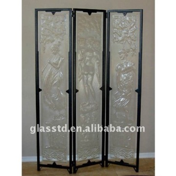 carved casting glass folding partition wall as screens