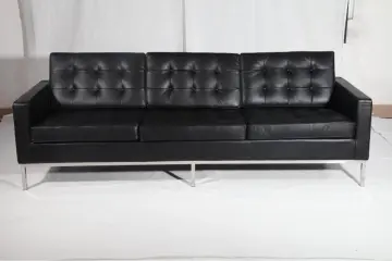 Black Leather Florence Knoll 3 Seater Sofa Replica