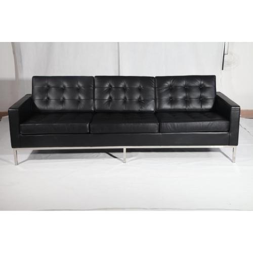 Kulit Hitam Florence Knoll 3 Seater Sofa Replika