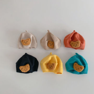 Spring and Autumn Korean Style Candy-Colored Knitted Bear Beret