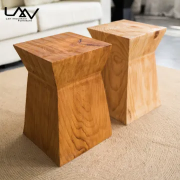 Retro Antique Wooden Design Stool Chair - Natural Solid Wood Living Room Furniture