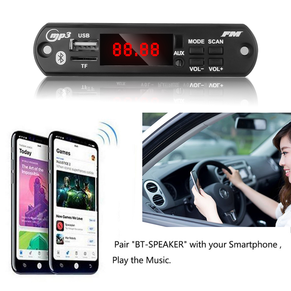 KEBIDU 5V 12V Car Bluetooth MP3 WMA USB/SD/FM/AUX Decoder Board Plate Audio Module Automobile Car MP3 Speaker Color screen